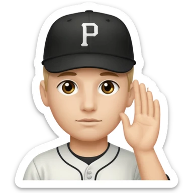 Baseball player, saluting, under eye black stickers, hat with P sticker
