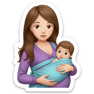 Pregnancy babywearing mom with long brown hair and fair skin with a small baby and wrap  sticker