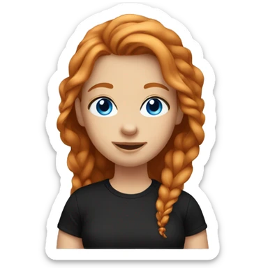 Girl emoji with long ginger hair, blue eyes, smile, black tshirt, cute baddie style sticker