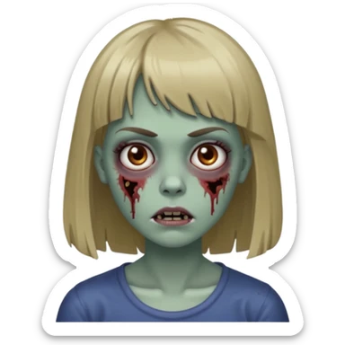 Zombie girl, with bangs above her eyebrows, her dark blonde hair, thin eyebrows. sticker