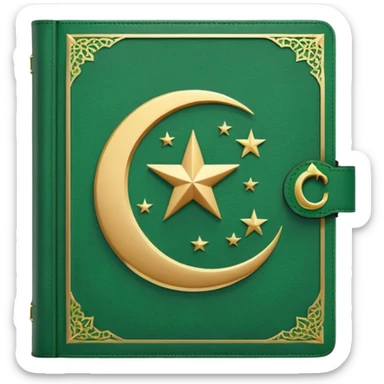 Closed Quran with the Islamic Symbol on it (moon and star) green sticker