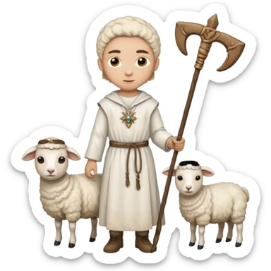 White hispánica Myself at Shepherd clothes with shepherd staff with sheep sticker