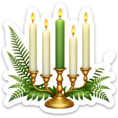 Aesthetic scenic beautiful gorgeous holy divine spiritual pretty elegant sparkly shiny scene of Candles, flowers, marble pedestals, lush vines, ferns, scenic aesthetic scenery sticker