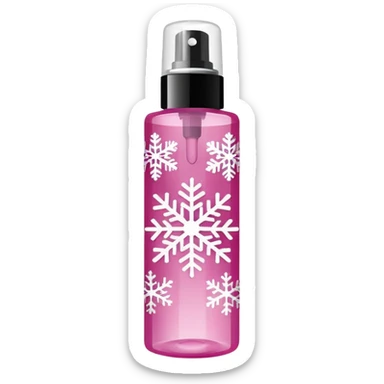cynderical shaped pink body mist bottle with white snowflakes and faceted pattern sticker