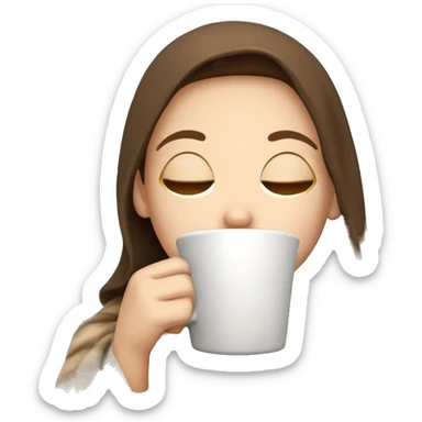 White girl with brown hair inside a blanket sipping coffee eyes closed sticker