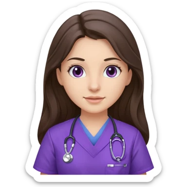 pretty brunette nurse with long hair in purple scrubs sticker
