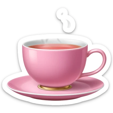 strong pink teacup filled with tea, placed on a matching pink saucer, with gentle steam rising from the cup.  sticker