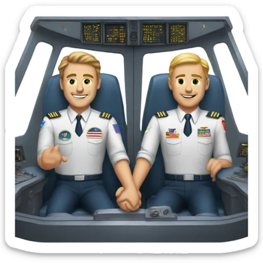 Two white male gay pilots holding hands in cockpit sticker