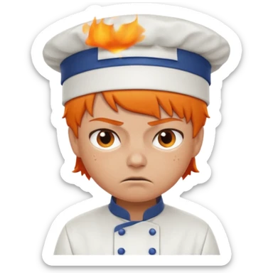 Short orange hair, angry, wearing chef uniform and chef hat sticker