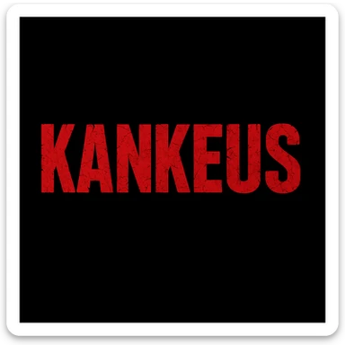 Change the KankeuS logo text color to red instead of white, keeping the DayZ-style, bold, cracked, survival horror vibe, on black background. Maintain the cracked, bold, survival horror vibe with red text on black background. sticker