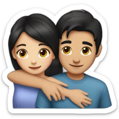 girl and boy blackhair hug sticker