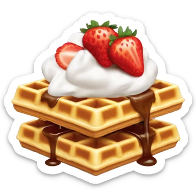 square waffle with dollop of whipped cream and one strawberry on top sticker