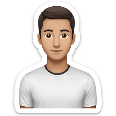 Energetic dancer-like man in his late 20s with light brown complexion, elongated face, fine jawline, high cheekbones, intense brown eyes, medium eyebrows, straight narrow nose, expressive friendly smile, short dark hair styled fresh and modern, vibrant pose, wearing a white fitted athletic shirt sticker