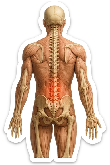 corpo UMANO ANATOMICO con mal di schiena, iperrealistico 4k sticker