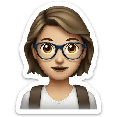 Girl with short brown hair blue eyes and glasses sticker