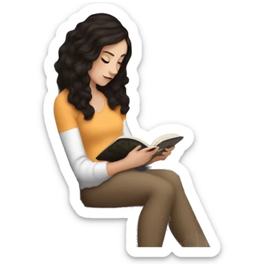 White girl dark hair reading a kindle on a couch with tea and blanket sticker