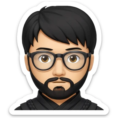 Man with black hair and beard wearing glasses in a ninja costume.  sticker