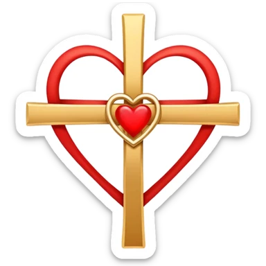 Two red  heart outlines  entwined with a simple gold cross  sticker