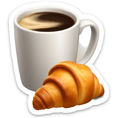 A cup of coffee with a croissant sticker