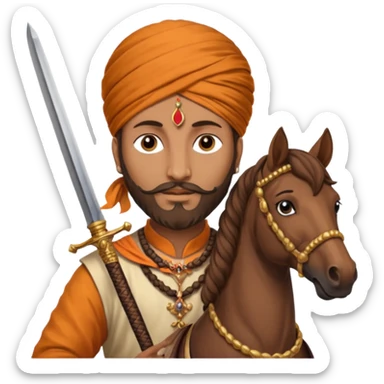 Make a emoji of Chatrapati Shivaji Maharaj in hand must have sward and horse face must be similar to shivaji maharaj  sticker