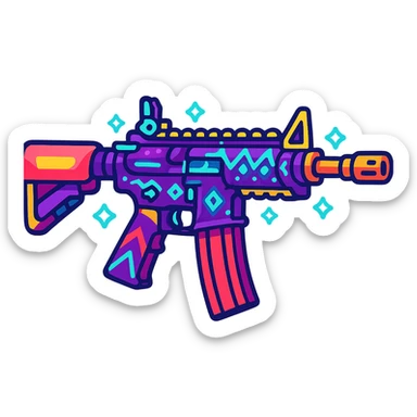 PUBG Mobile M416 Maskara weapon skin, glowing accents, dynamic, cartoon style sticker