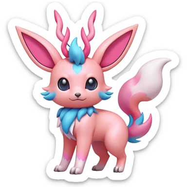 lush pastel-bright-vibrant warm-colored modern colorful neon-colored Fakémon-Digimon-Sylveon-Flareon-Pokémon-creature (full body) sticker