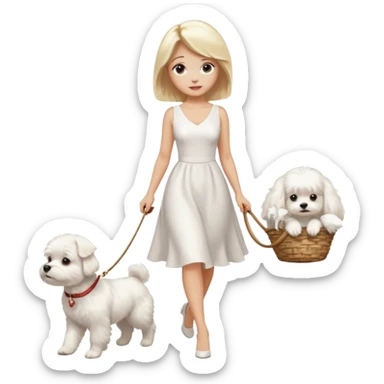 blonde woman wearing white, walking 1 maltese dog sticker