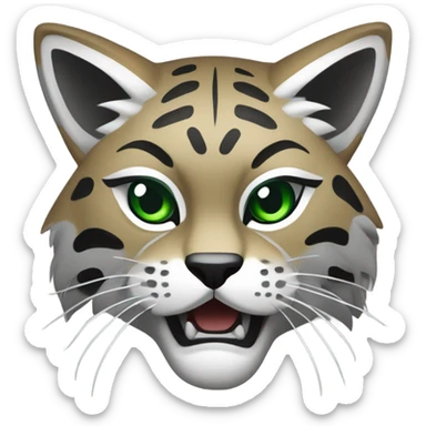 Logo of Ohio University featuring the word ‘OHIO’ in bold, green, uppercase letters, with a fierce-looking bobcat mascot illustration below the text. The bobcat is depicted with sharp teeth and intense eyes, symbolizing strength and determination. sticker