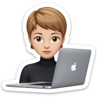 macbook pro caucasian woman pixie haircut light brown hair hazel eyes sticker