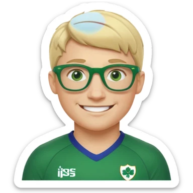 irish rugby player with very short blond hair and green glasses sticker