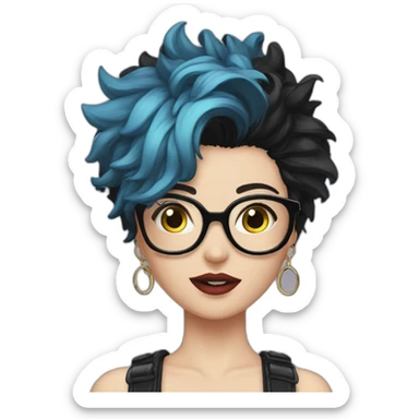 Punk female earrings , glasses,read and black short hair, sticker