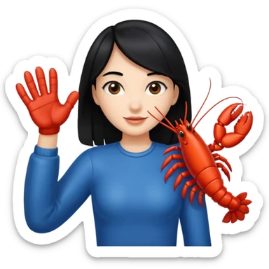 a lobster claw high five a girl with black hair sticker