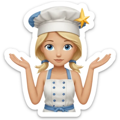 Sexy Full body  pretty
Long Blonde hair blue eyed female chef wearing white tank top, denim shorts and chef hat with arms folded sticker
