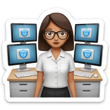 a girl walking into a computer room in an organized manner sticker