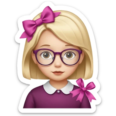 little girl with ribbon hairclip, wearing glasses sticker