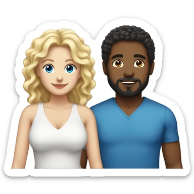 Couple black man with low cut and a beard and a white woman with curly blonde hair and blue eyes  sticker