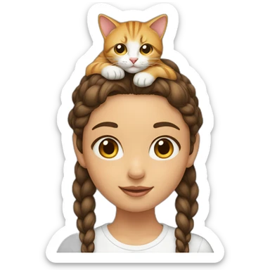 A girl with a cat on top of her head sticker