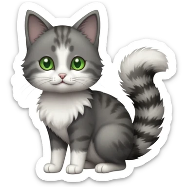 full body small short hair dark grey and white cat with green eyes sticker