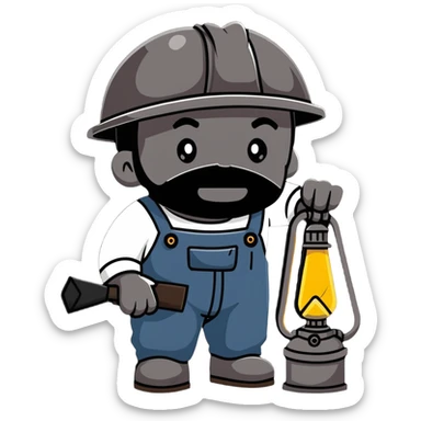 Extremely detailed 19th century coal miner with soot-covered face, detailed period work clothes, helmet with lamp, realistic lighting and textures sticker