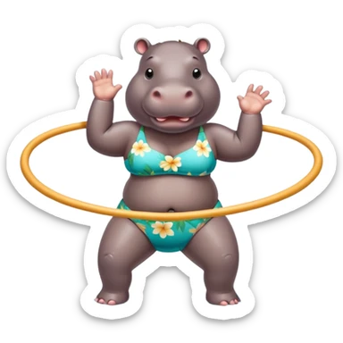 Hula hooping Hippo in a bathing suit  sticker