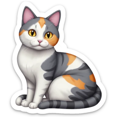 full body large dark grey and white cat cuddling a colourful light patched calico + white tabby cat  sticker