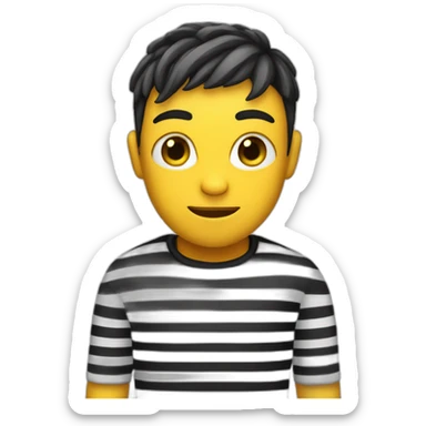 a yellow-skinned robber wearing a black and white striped t-shirt sticker