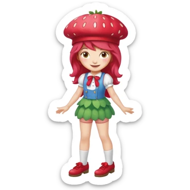 Strawberry shortcake human girl full body and legs with a strawberry hat on her hair without a cake sticker