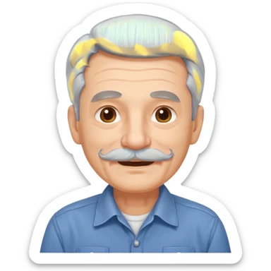 Old man with gray hair and mustache and working shirt. happy optimistic expression sticker