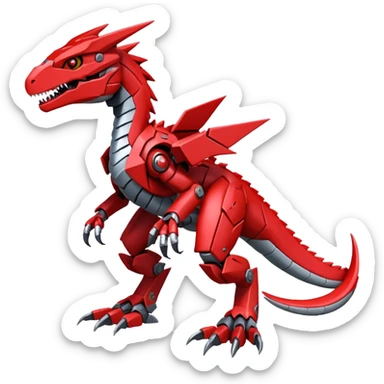 Cool Edgy Futuristic Red Digimon-Fakemon-Guilmon-Velociraptor-Dragon-Mecha full body sticker