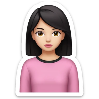 Un emoji de una. Chica linda adolescente vestido rosado pelo corto negro casi por los hombros besando a un chico lindo de pelo y ropa moderna sticker