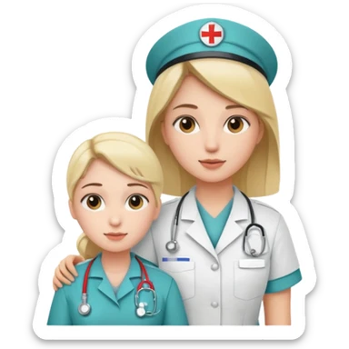 A young medic (woman) attending to a person at the local hospital sticker