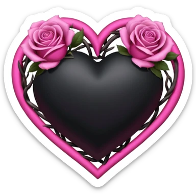 black heart entwined with dark pink flowers sticker