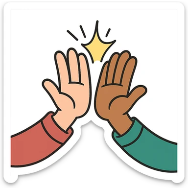 two hands high fiving, cartoon style, dynamic motion, playful and colorful flat toon style sticker