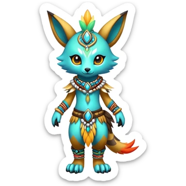 Anthro Sona Cool Edgy Cute Colorful Shy Shamanic Tribal Shiny Fakemon-Fantasy-Creature Full Body sticker